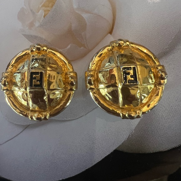 Rare Fendi FF Earrings - Gold Clip On Earrings - Picture 1 of 7